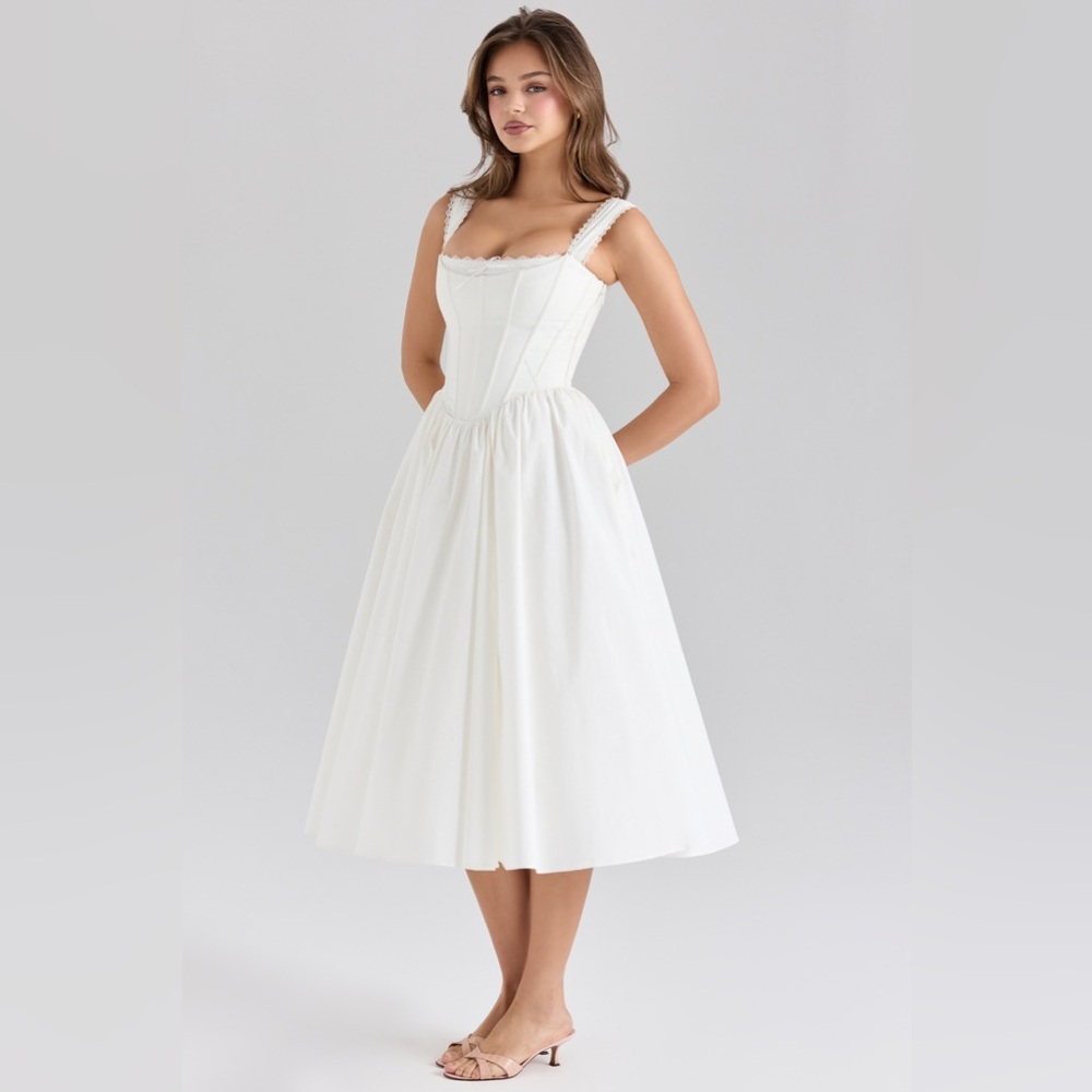 House of CB Amara White Stretch Cotton Corset Midi Dress - Picture 6 of 11